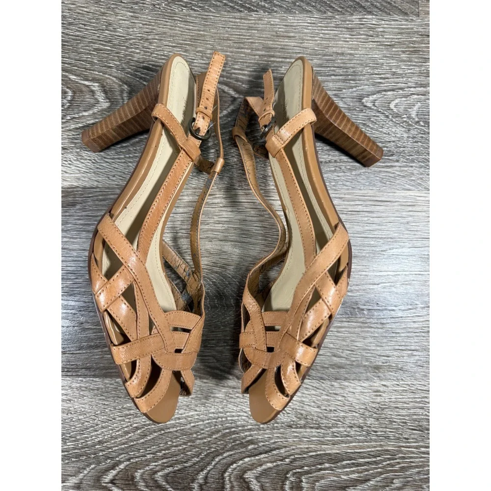 Worthington Tan Leather Woven Slingback Heels Size 8.5M - See Inside Peeling 90s